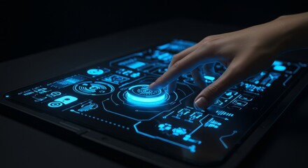 Futuristic Technology Interface, Hand Interacting with Digital Display