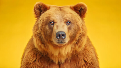 Fototapeta premium Close up portrait of a majestic brown bear facing forward with a serious expression isolated on transparent background
