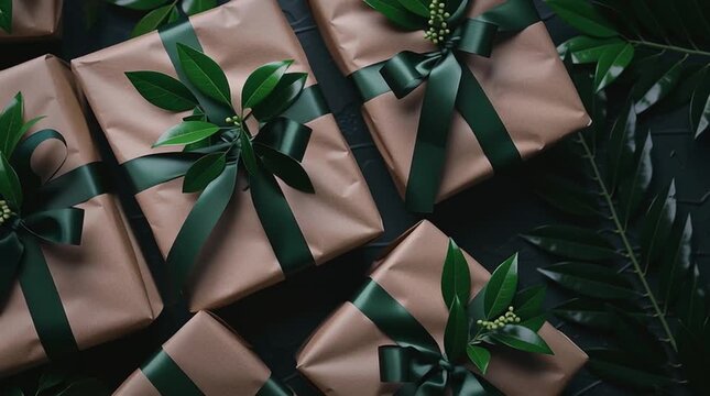 Gift box package wrapped with eco paper and rope chic sustainable craft presentation for special delivery elegant modern storage luxury detail foliage cardboard creativity surprise