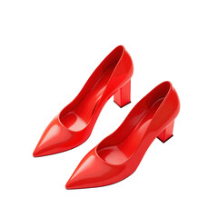 Two vibrant red high-heeled pumps with pointed toes are displayed against a black background.