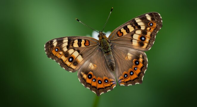 Close-up of a junonia iphita butterfly with a blurred green background