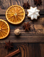 Festive treats on a rustic wooden surface