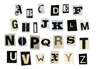 Ransom black and white retro alphabets on alpha