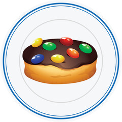 vector illustration of a donut on a plate  on white background 