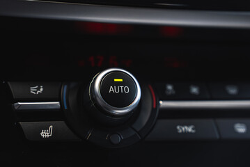 Detailed view of the BMW X6 climate control system featuring a circular AUTO knob with yellow light, seat heating buttons, and a 17.5degC display.