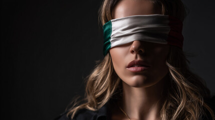 Beautiful Woman Wearing an Italian Flag Blindfold