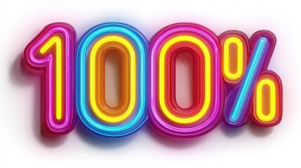 Glowing Neon Rainbow 100 Percent Sign Animation Bright Colorful Numbers isolated on a transparent background