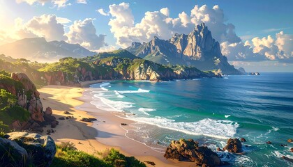 Scenic coastal landscape at sunrise