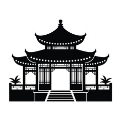 Silhouette of a traditional asian pagoda building