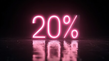 Glowing Neon Pink Twenty Percent Sign isolated on a transparent background light