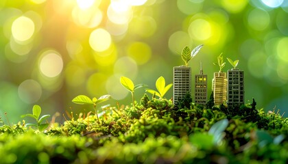 Miniature city sprouting greenery