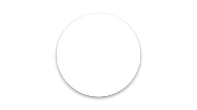 Minimalist white circle text box animation with raised bevel effect and shadow rotating around edges on white background. 4K animated for title box, logo reveal, presentations, and motion graphics.