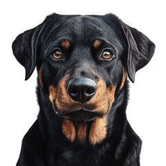 Close up portrait of a rottweiler dog isolated on transparent background