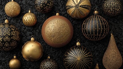 fancy golden and black christmas background with ornaments greeting card mockup