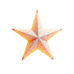 An illuminated, decorative star, featuring an intricate orange design on a pale background, radiates against a black backdrop.