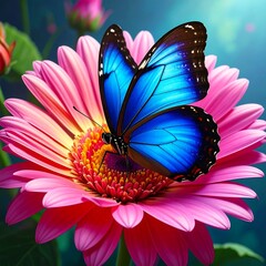 Vibrant butterfly on pink flower