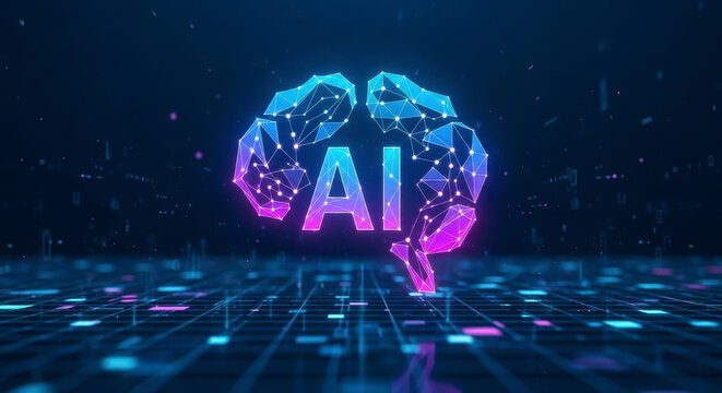 Artificial Intelligence Network Connections and Digital Brain Representation - Powered by Adobe