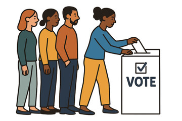 Community Members Voting at Ballot Box Illustration