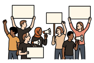 Protest Crowd with Blank Signs Vector Illustration