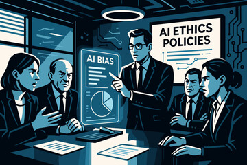AI Ethics Policy Corporate Boardroom Illustration