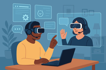 Team Collaboration with Virtual Reality Headsets Illustration