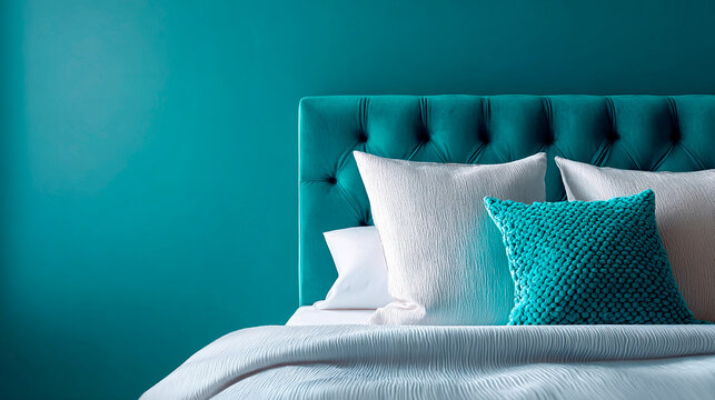 stylish sofa in trendy color transformative teal 2026 with pillows