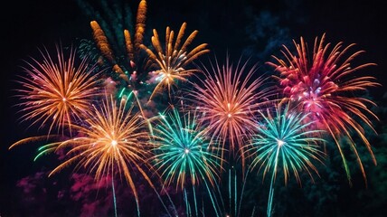 Colorful fireworks exploding in a dark night sky celebration 1