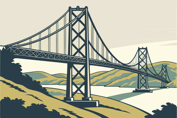 Fototapeta premium Carquinez Bridge in California, twin suspension spans over the Carquinez Strait surrounded by rolling hills
