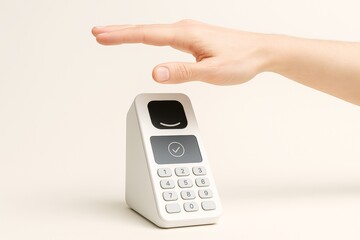 Hand hovering over a modern payment terminal