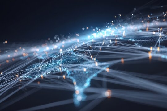 Abstract glowing network of digital data streams and connections