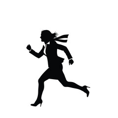 A running businesswoman in a suit captured in dynamic silhouette