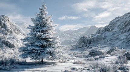 snowy christmas tree in a winter wonderland