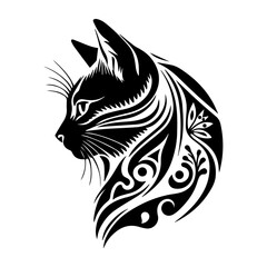black and white tattoo, black and white tattoo design , cat design, tattoo design, silhouette design, vector design 