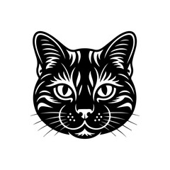 black cat vector silhouette, black and white design, cat face design