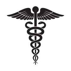 Black Caduceus Symbol with Wings and Snakes medical