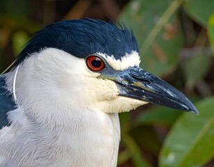 Close-up portrait of a black-crowned night heron