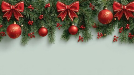 classic christmas border featuring red balls jingle bells and festive fir branches christmas borders red bows