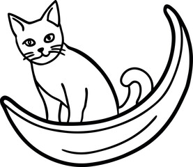 Cat Sitting Inside Crescent Boat Illustration on Transparent Background