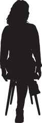 vector,silhouette of a front  view of a woman sitting on chair looking away