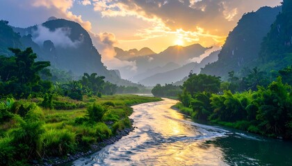 Scenic valley river sunset