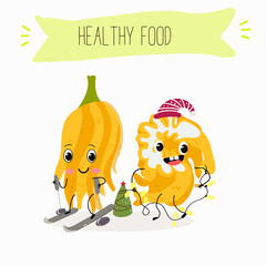 Buddha's hand fruit funny characters, hand drawn vector illustration.