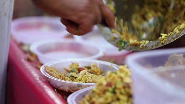 Delicious Indian street food, Bhelpuri or Sevpuri.
