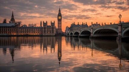 Fototapeta premium westminster bridge at sunset london uk no logos no brands ar 169