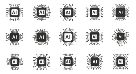 Set of AI chip icons representing artificial intelligence and modern technology concepts