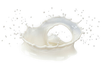 White milk splash with droplets isolated on transparent background