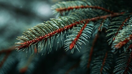 beautiful christmas background with green fir tree brunch close up copy space trendy moody dark toned design for seasonal quotes vintage december wallpaper natural winter holiday forest backdrop 