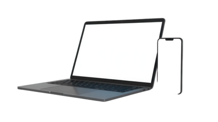Laptop and smartphone with blank white screens modern devices for responsive design isolated on whit