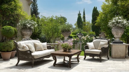 Obraz premium elegant garden furniture on terrace of suburban home no logos no brands ar 169