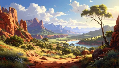 Scenic vista of a sunlit valley