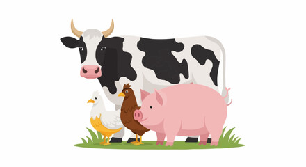 World animal day  farm animals illustration featuring cow, pig, chicken, and hen for educational resources and children's books vector